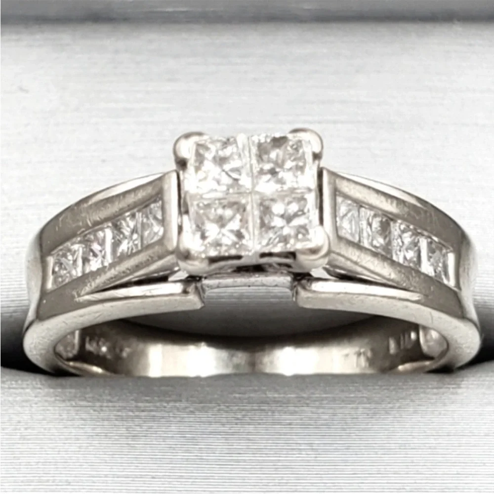 14k Solid White Gold Genuine Diamond Ring